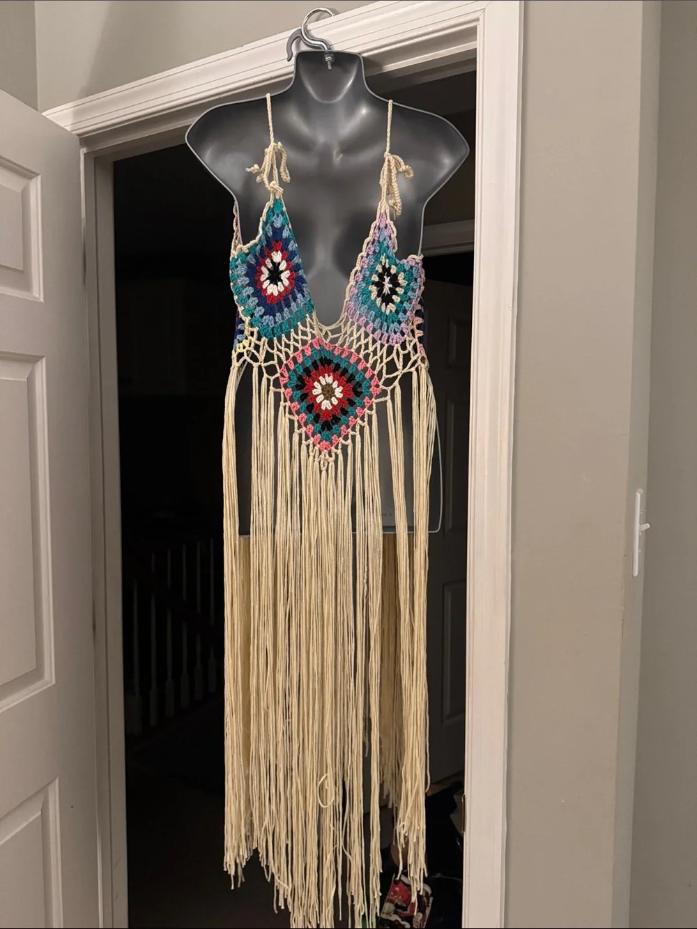 Bohemian Crochet Fringe Maxi Dress, Top or Cover Up